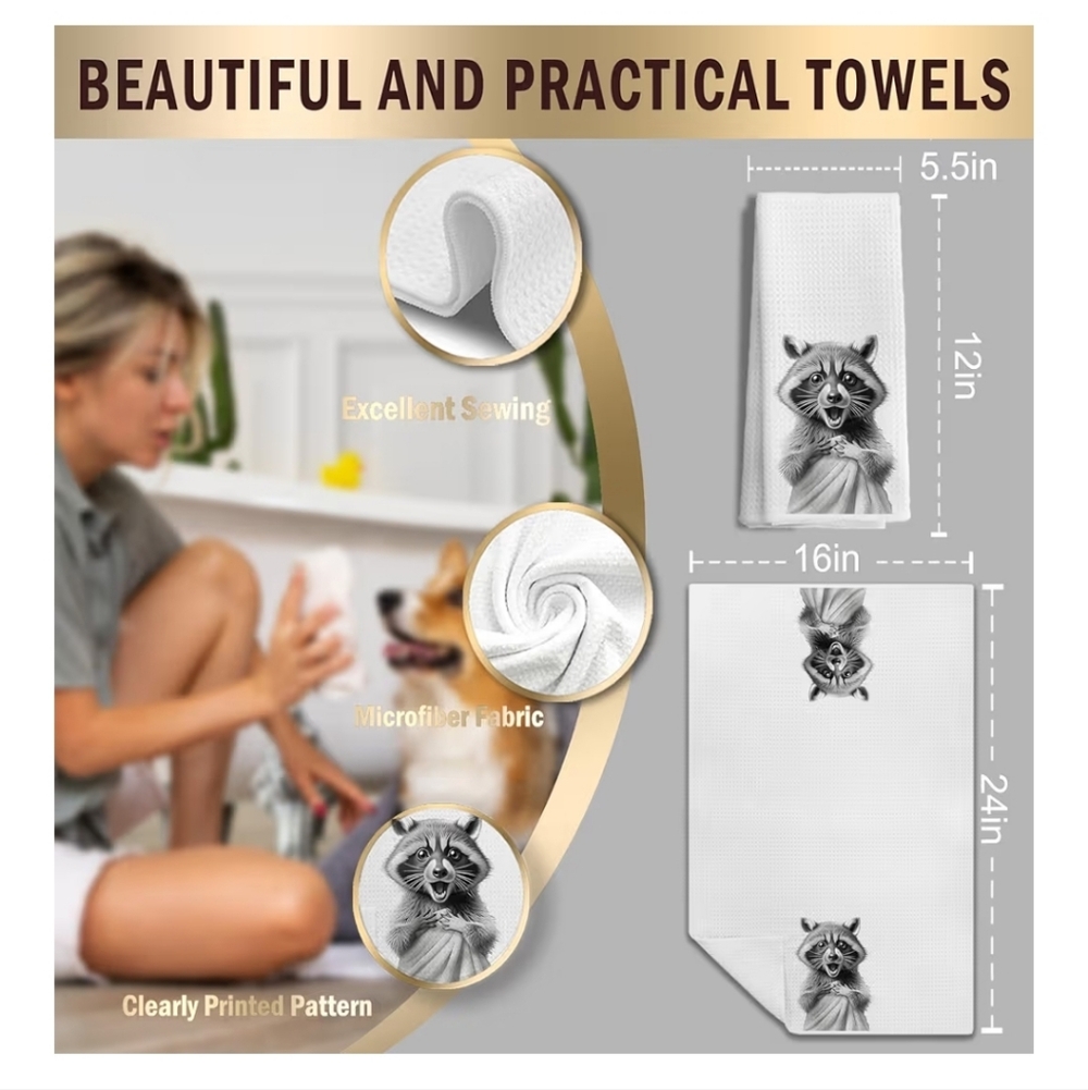 Raccoon Print White Bath Towel - Picture 2 of 3